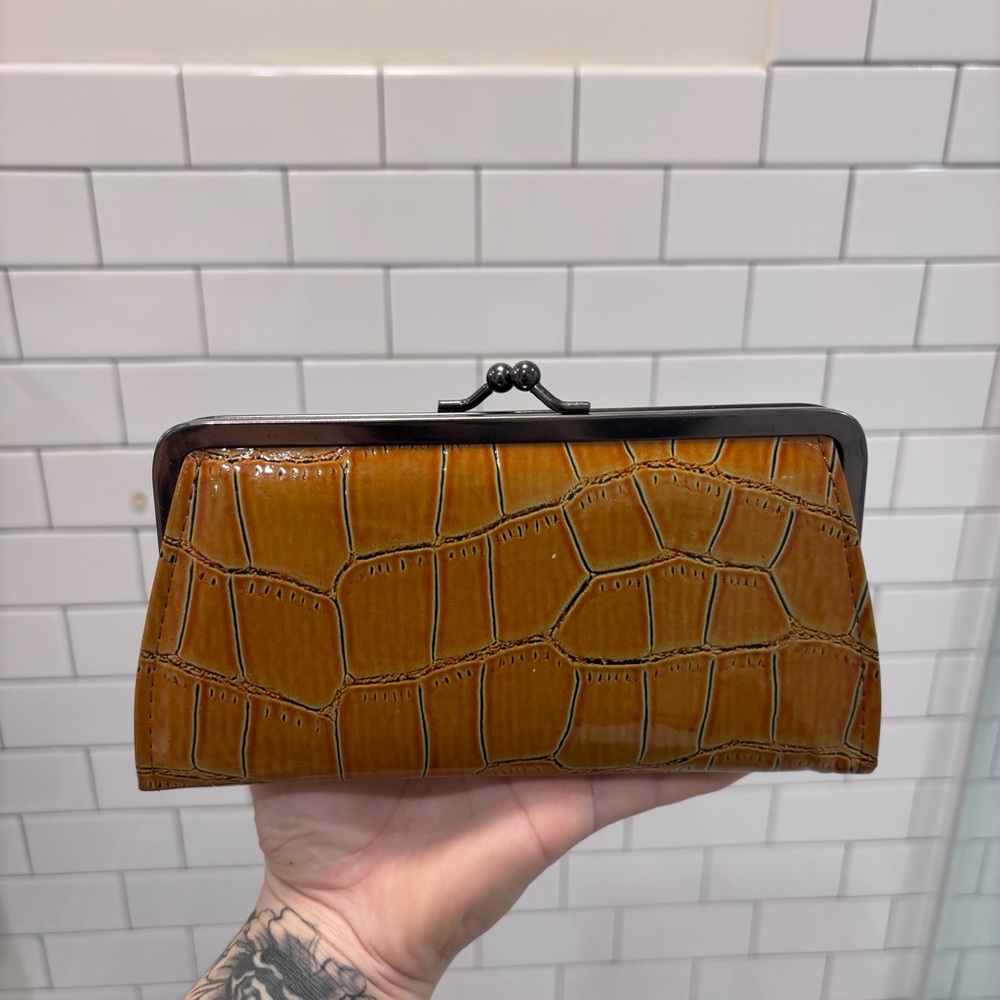 Orange Croc-Embossed Clutch Wallet